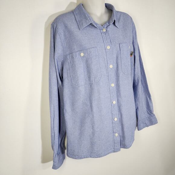 Duluth Trading Co 40 Grit Womens Chambray Shirt Blue Long Sleeve Button Large - Picture 3 of 9